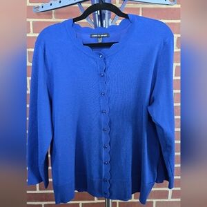 Cable & Gauge Scalloped Royal Blue Womans Knit Cardigan XL NICE